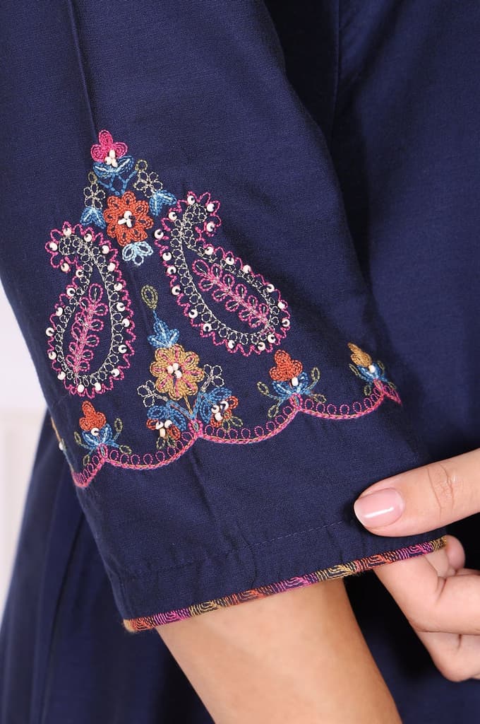 Navy Blue Embroidered Straight Kurta and Pants Co-ord Set — photo 7