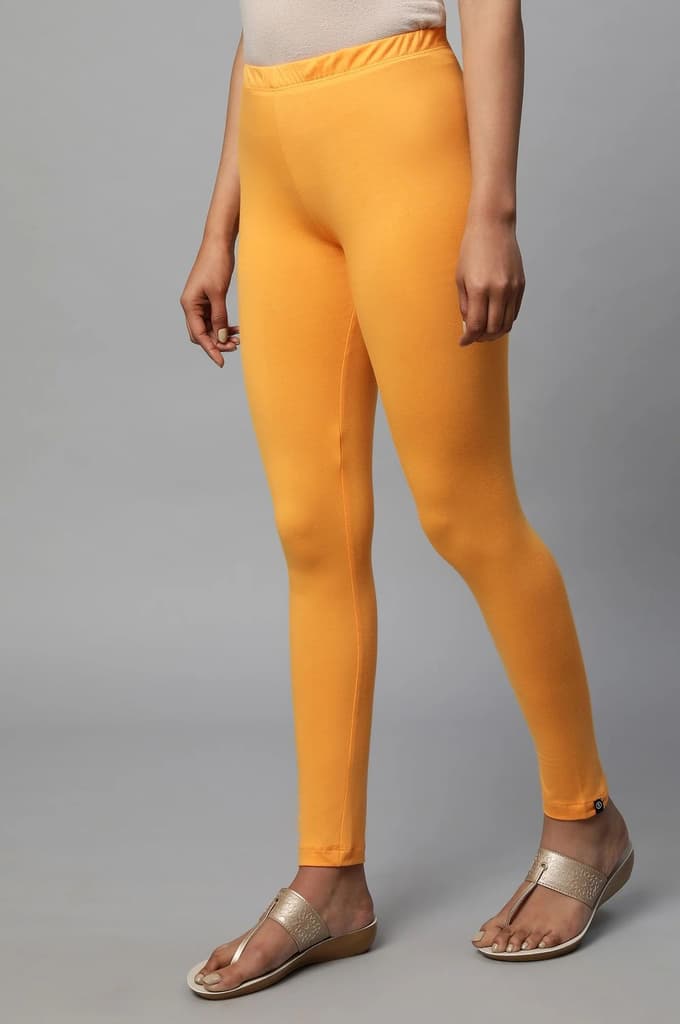 Orange Solid Skinny Fit Cotton Tights With Elasticated Waist — photo 3