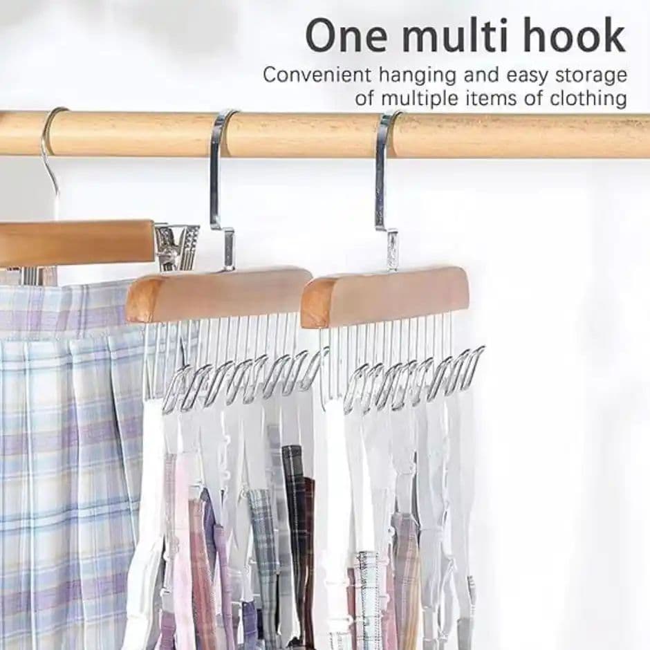 Perpetual Wooden Hangers | Adjustable 8-Hook Wardrobe Hanger for Accessories | Pack of 4 — photo 2