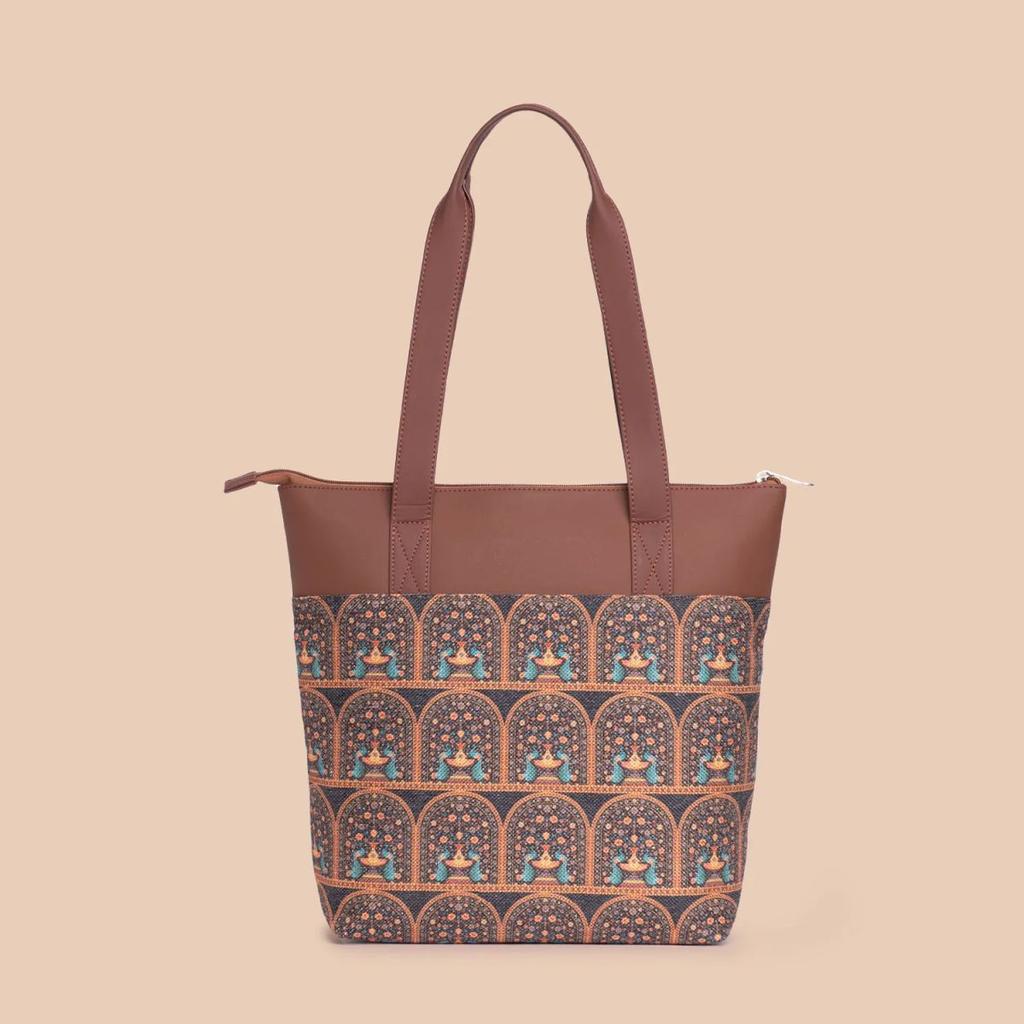 Royal Indian Peacock Motif Everyday Tote Bag & Chain Wallet Combo — photo 3