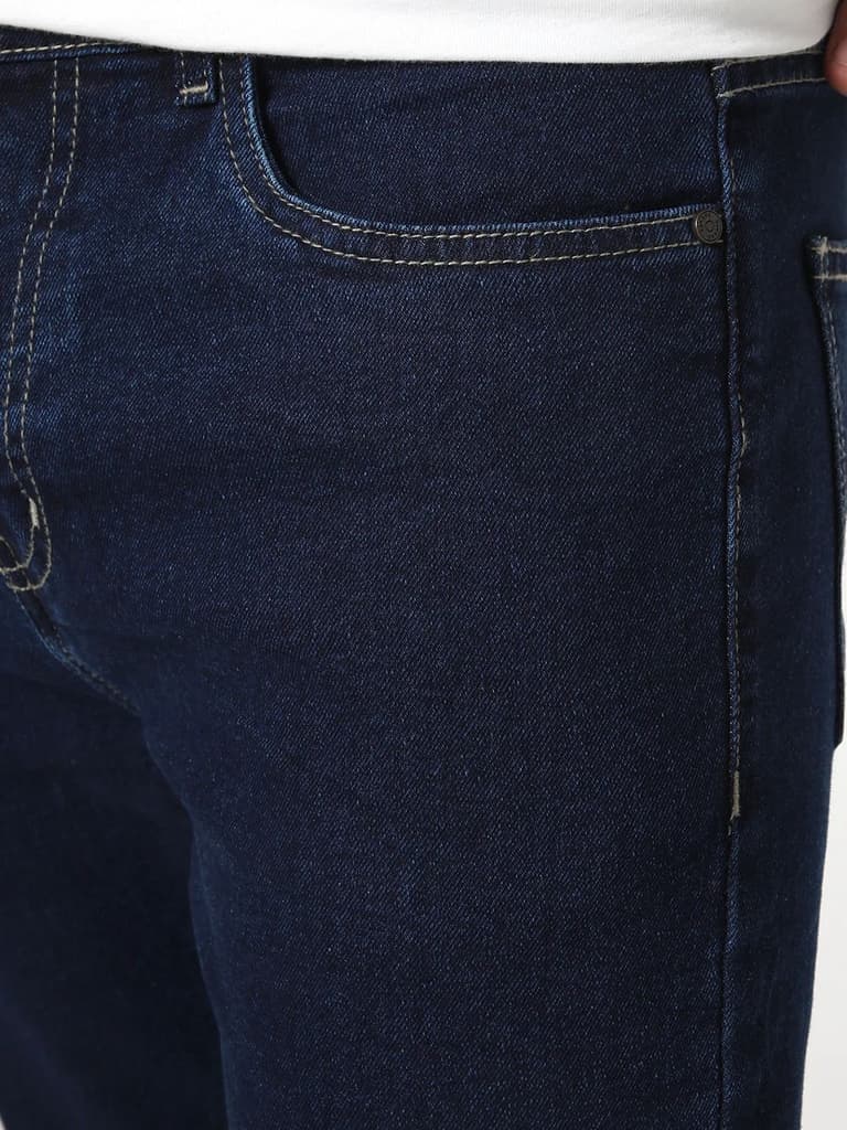Men's Blue Straight Fit Raw Washed Denim Jeans Stretchable — photo 6