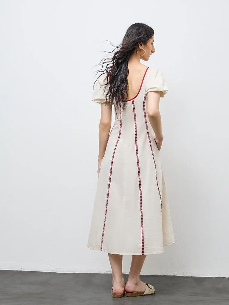 Bombay Paisley Off-White Striped Cotton-Blend A-Line Dress — photo 4