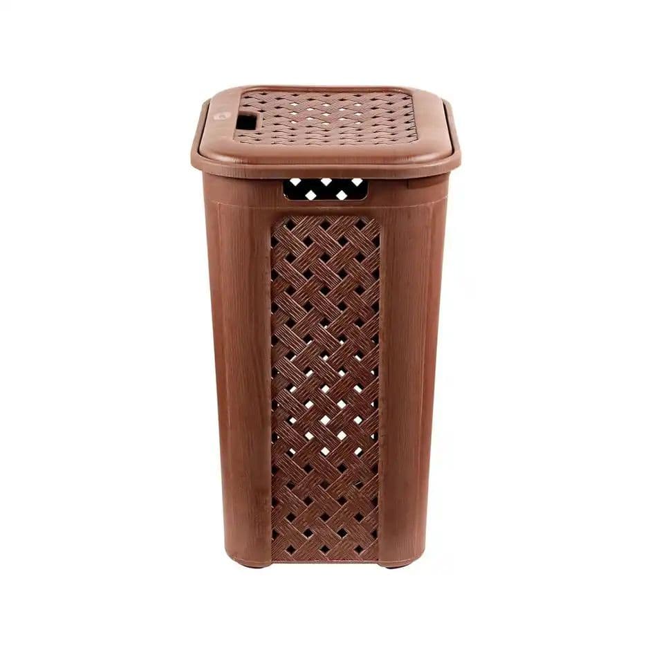 Cello Classic Plastic Laundry Basket with Lid, Brown | Lightweight and Portable — photo 2