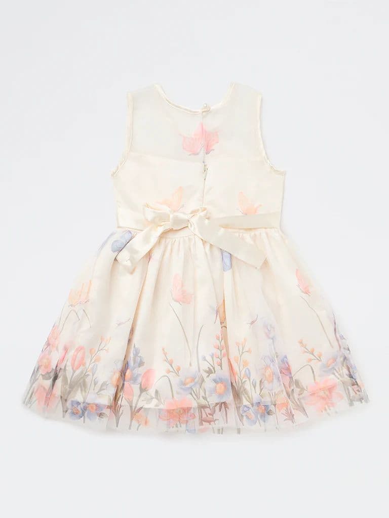 HOP Kids Girls Ivory Floral Printed A-Line Dress — photo 4