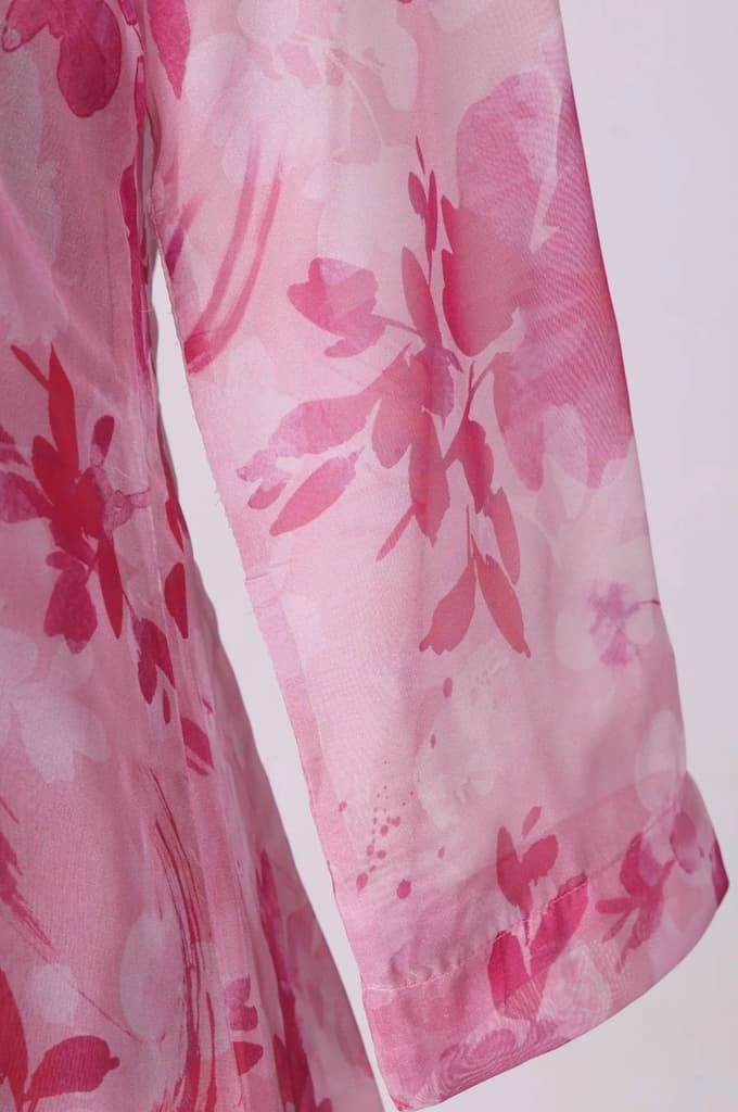 Pink Floral Printed Organza Straight Kurta with Pants and Dupatta Set — photo 6