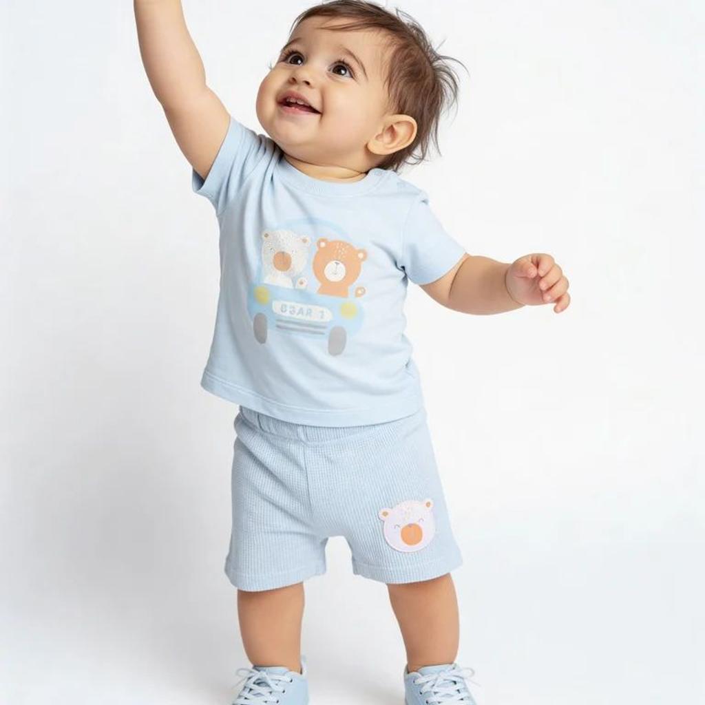HOP Baby Boys Multicolour Printed Cotton T-Shirt and Shorts Set