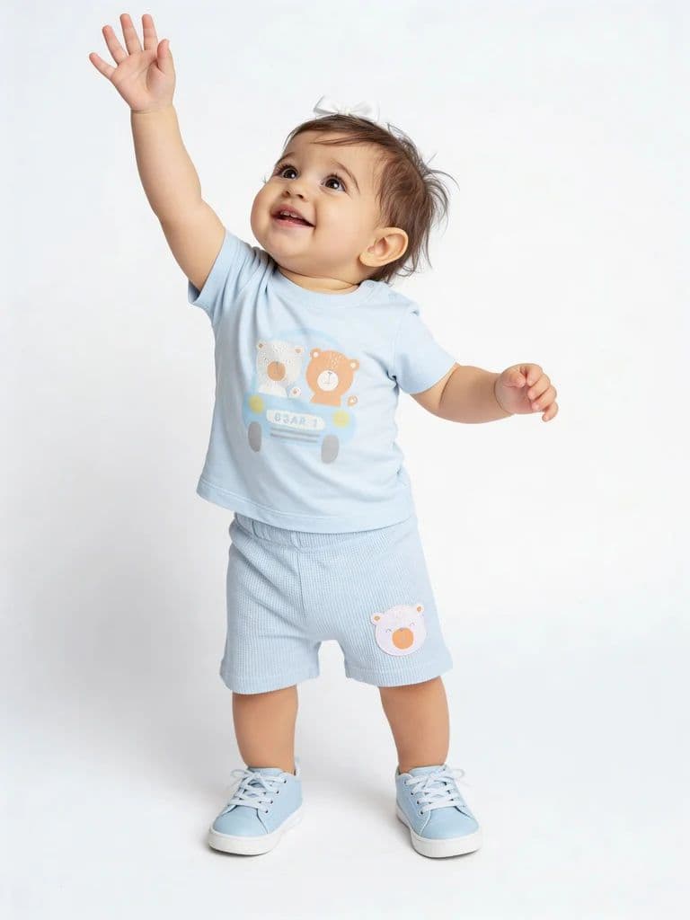 HOP Baby Boys Multicolour Printed Cotton T-Shirt and Shorts Set