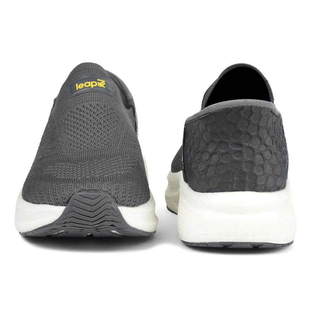 Leap7x Dark Grey Sports Non Lacing Walking Shoes For Men EAZYGO-253 By Liberty — photo 6