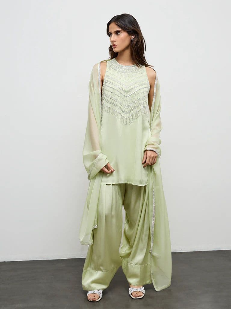 Vark Light Lime Embellished A-Line Ethnic Set