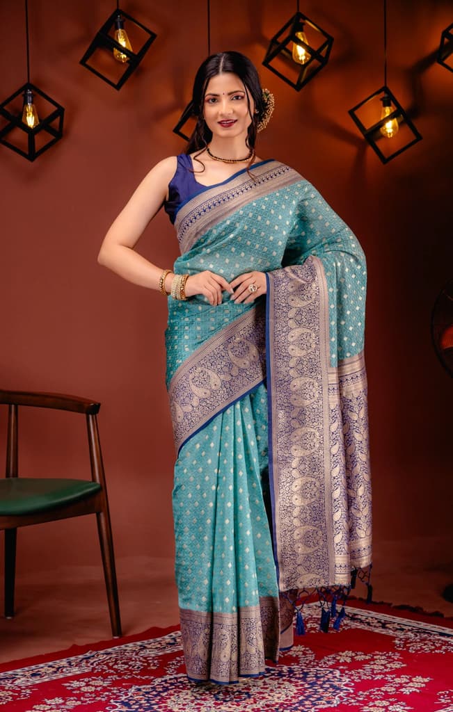 Mimosa Women's Woven Design Kanjivaram Style Art Silk Saree With Blouse Piece : SA00001612RMFREE — Rama