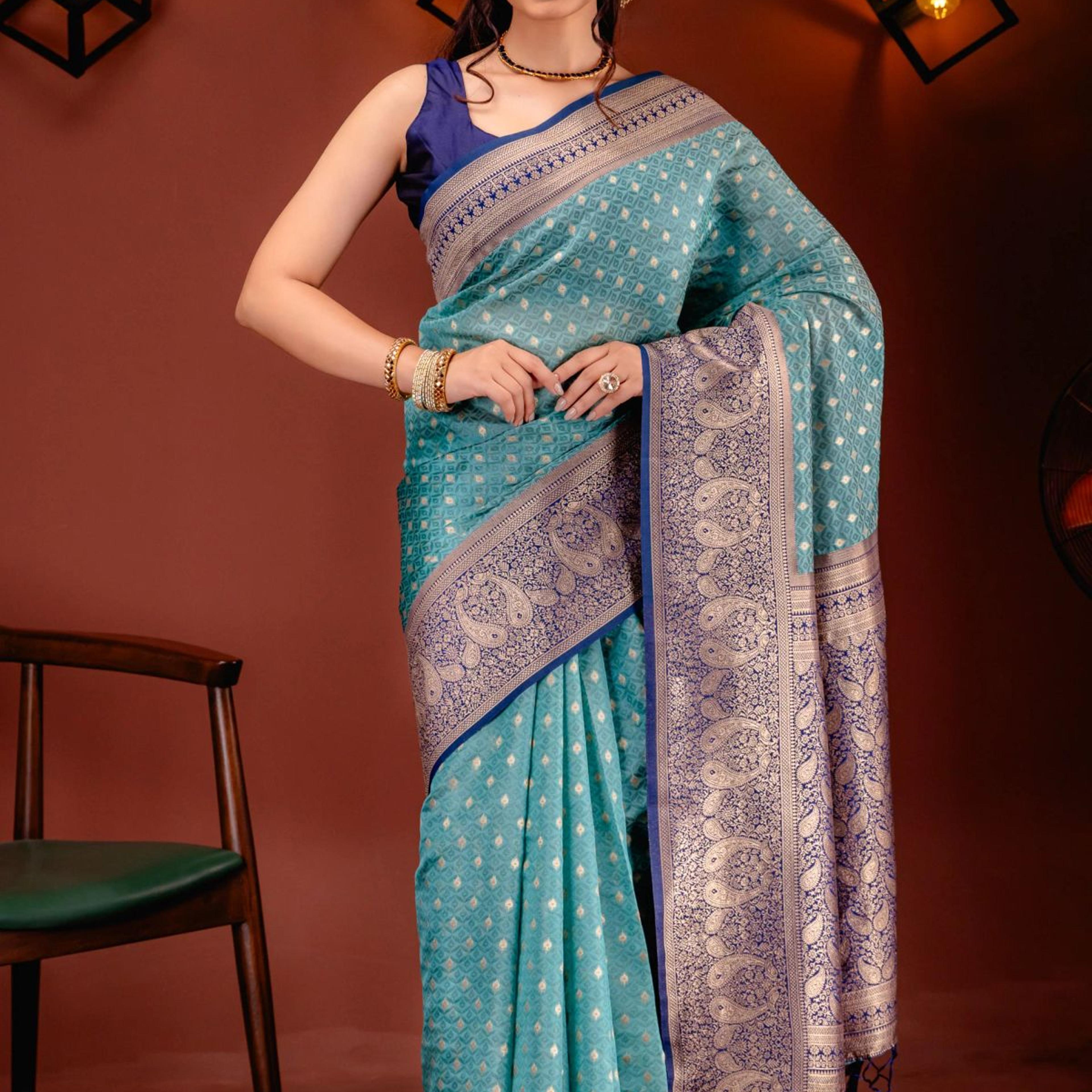 Mimosa Women's Woven Design Kanjivaram Style Art Silk Saree With Blouse Piece : SA00001612RMFREE