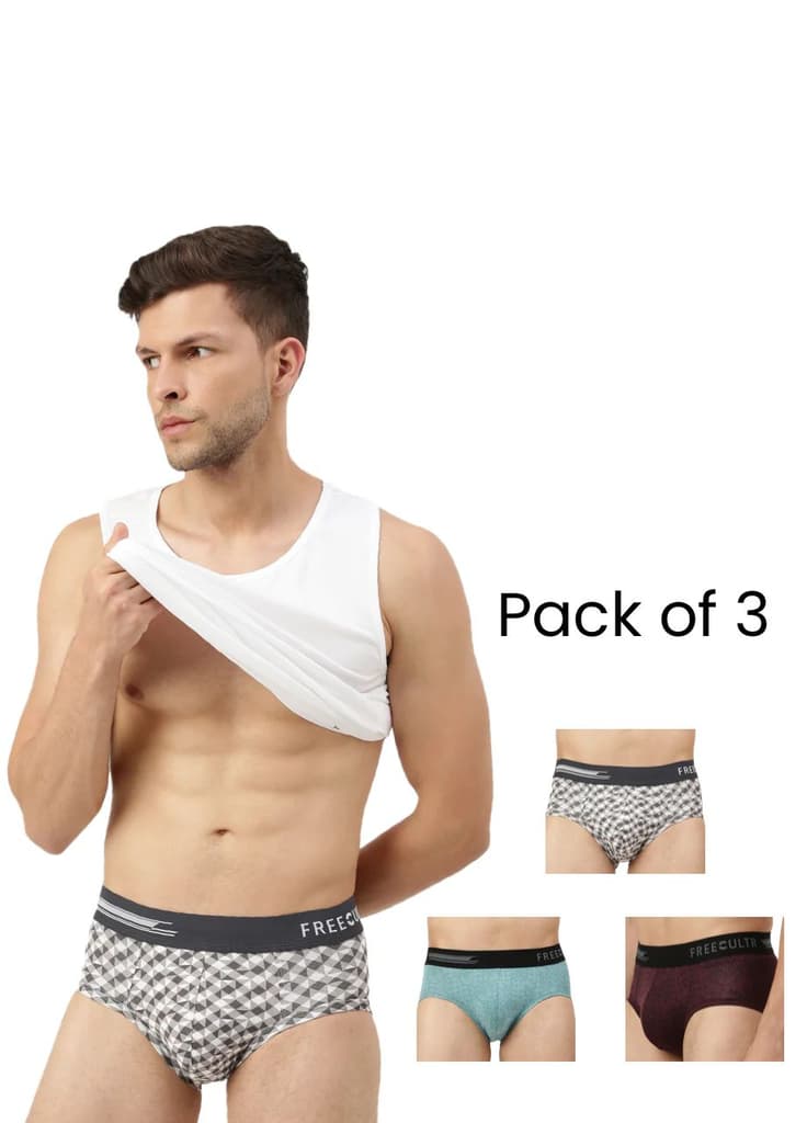 Men's Anti-Bacterial Printed Micro Modal Brief (Pack of 3) — Carbon grey; Matrix white; Martini blue / S / Men