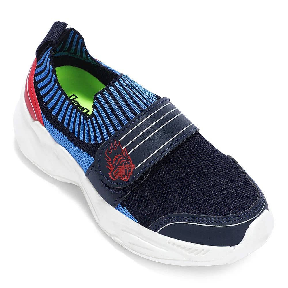 Leap7X Navy Blue Sports Non Lacing Walking Shoes For Kids TREND-K5K By Liberty