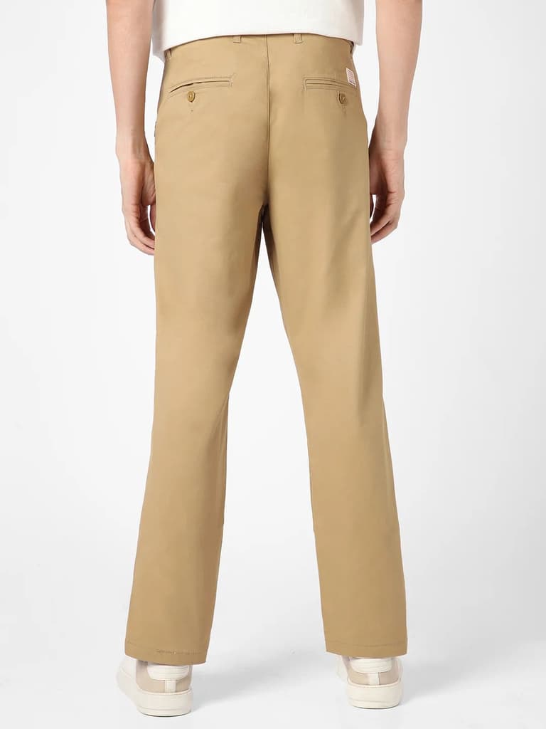 Men's Khaki Cotton Regular Fit Casual Chinos Trousers Stretch — photo 3
