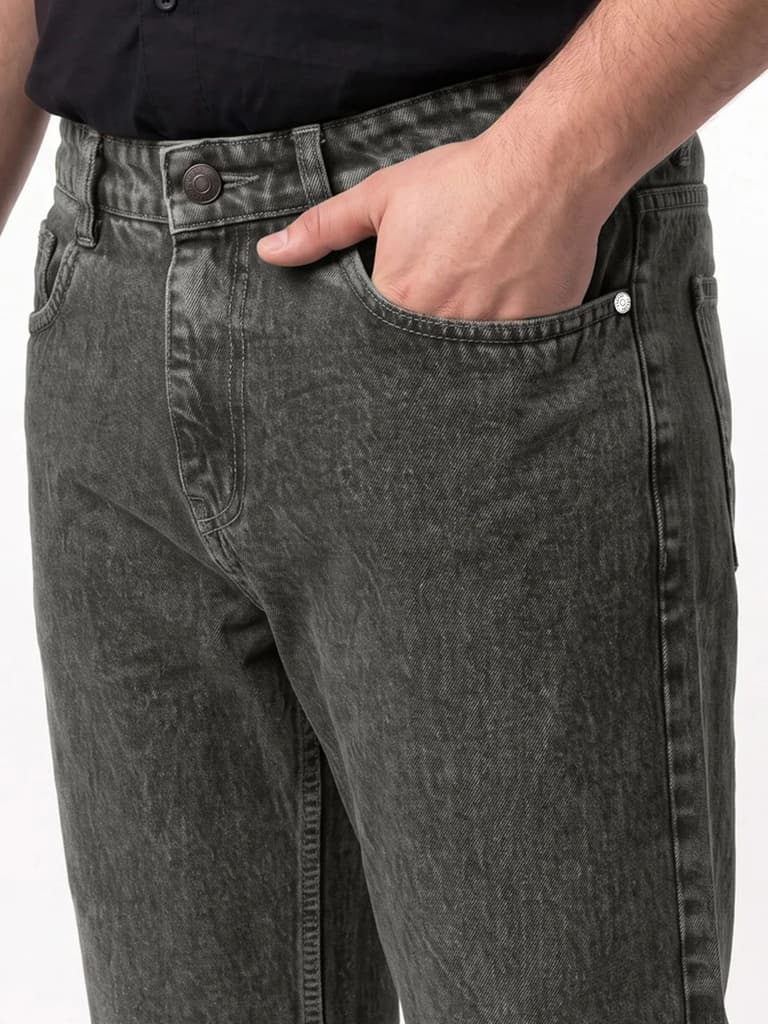 Plus Men's Light Grey Relaxed Fit Washed Denim Jeans Non-Stretchable — photo 5