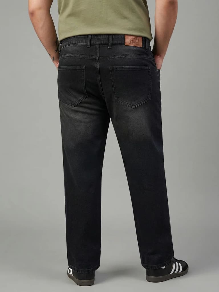 Plus Men's Black Relaxed Fit Washed Denim Jeans Non-Stretchable — photo 3