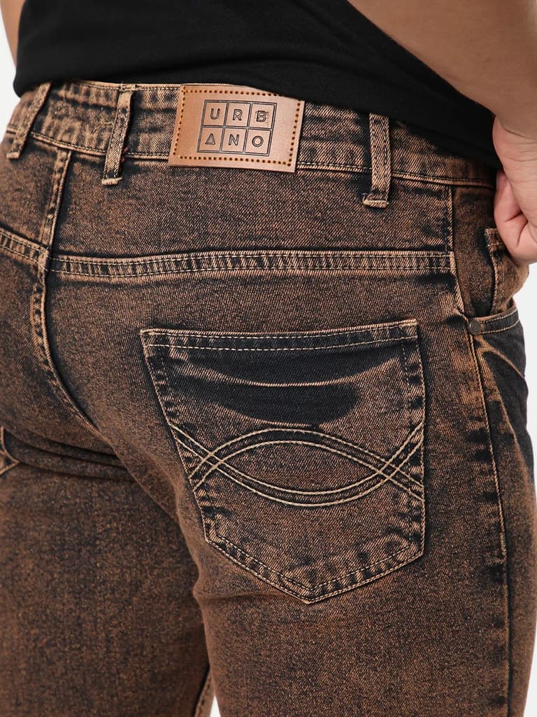 Men's Light Brown Bootcut Fit Mid Rise Acid Wash Jeans Stretchable — photo 6
