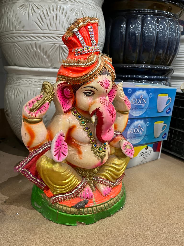 Ganesh Statue | Religious | Clay | Orange, Pink, Gold