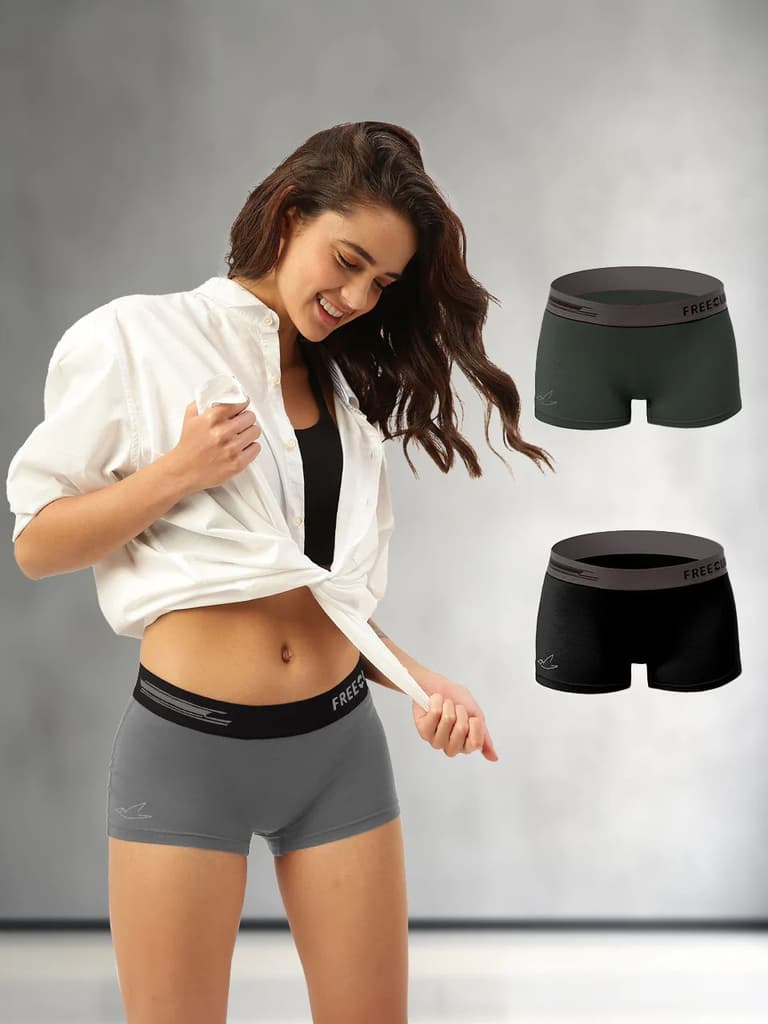 Women's Micro Modal Boy Shorts (Pack of 3) — Ash Grey; Seaweed Green; Pot Black / S / Women