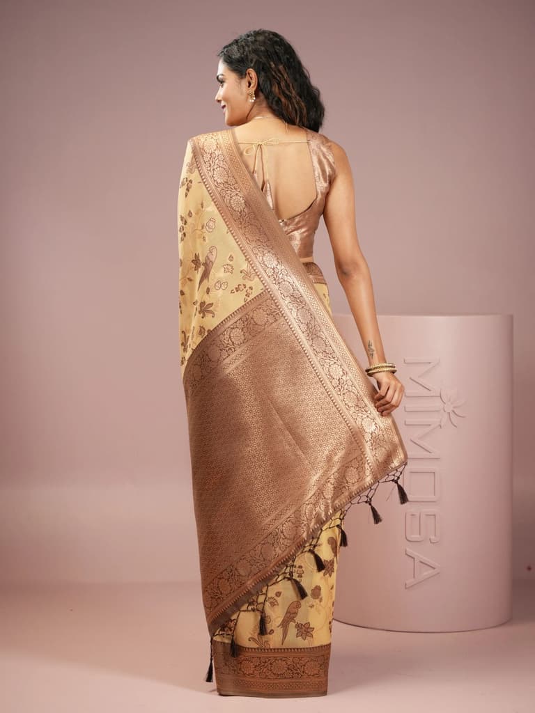 Mimosa Women's Woven Design Banarasi Style Art Silk Saree With Blouse Piece : SA00001999IVRFREE — photo 4