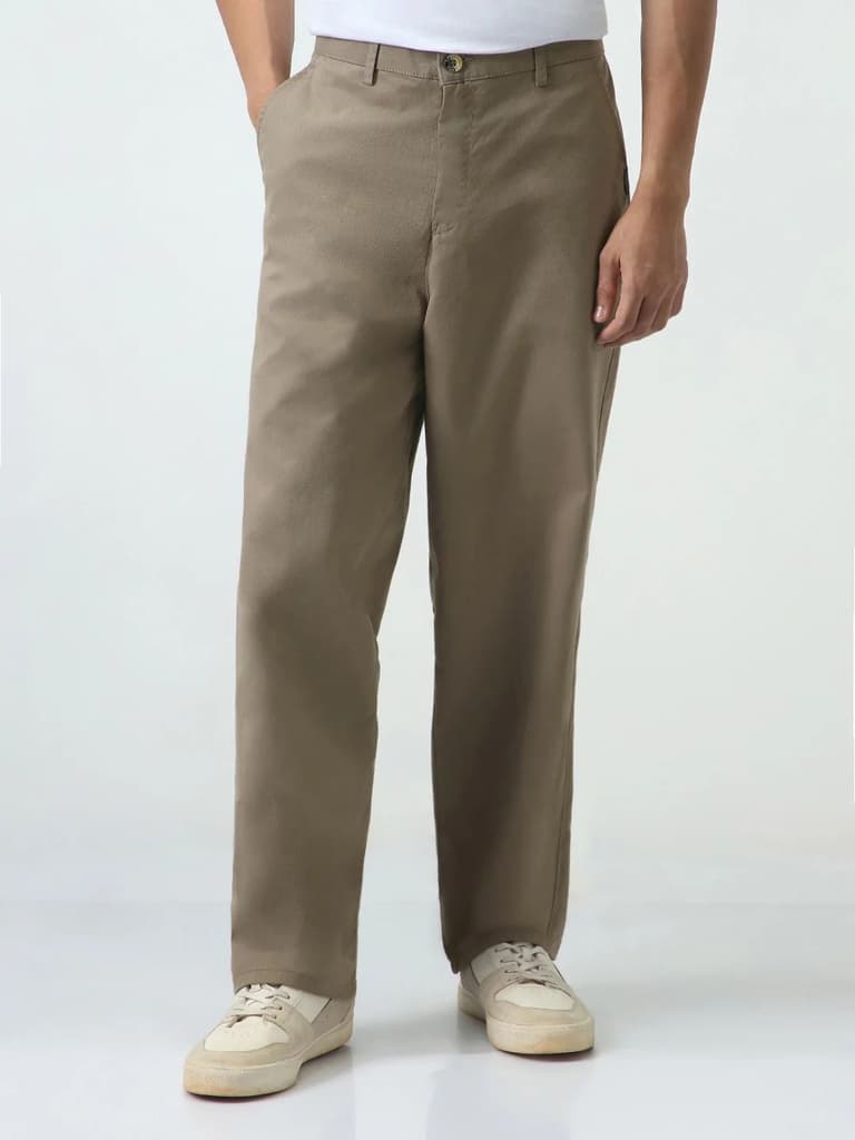 Men's Grey Loose Baggy Fit Solid Chino Trousers Non-Stretchable — 28 / Grey