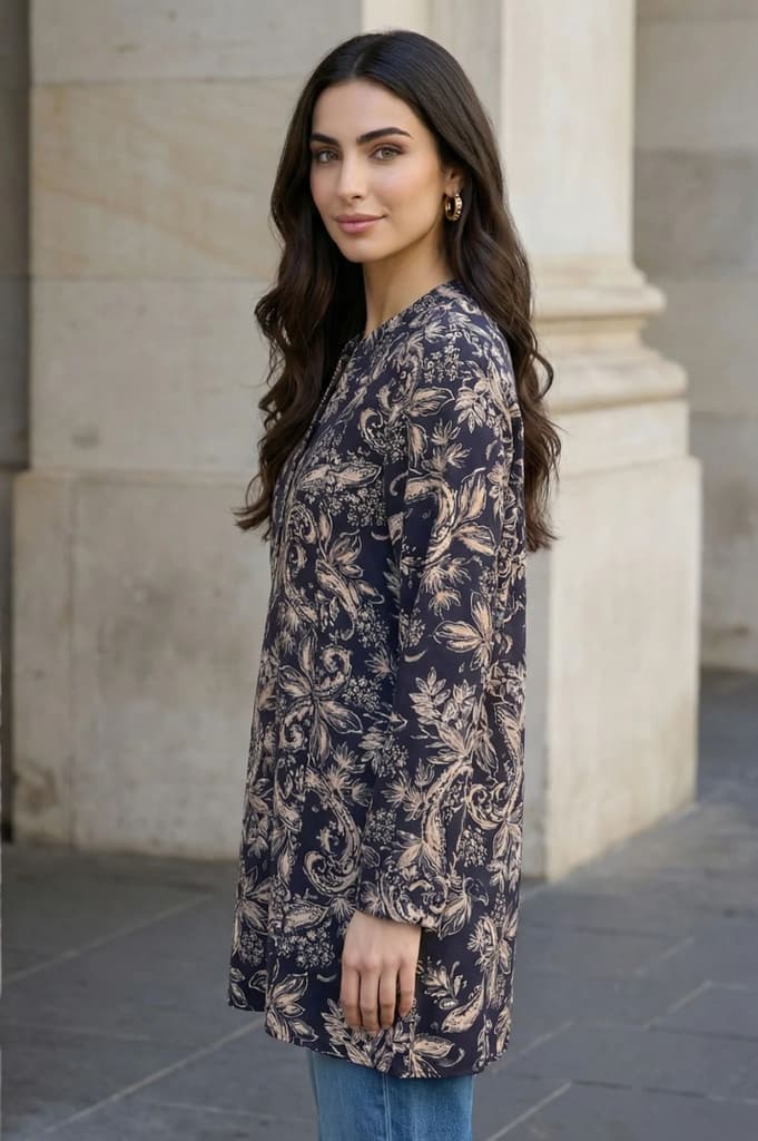 Navy Blue Block Paisley Printed Straight Tunic — photo 3