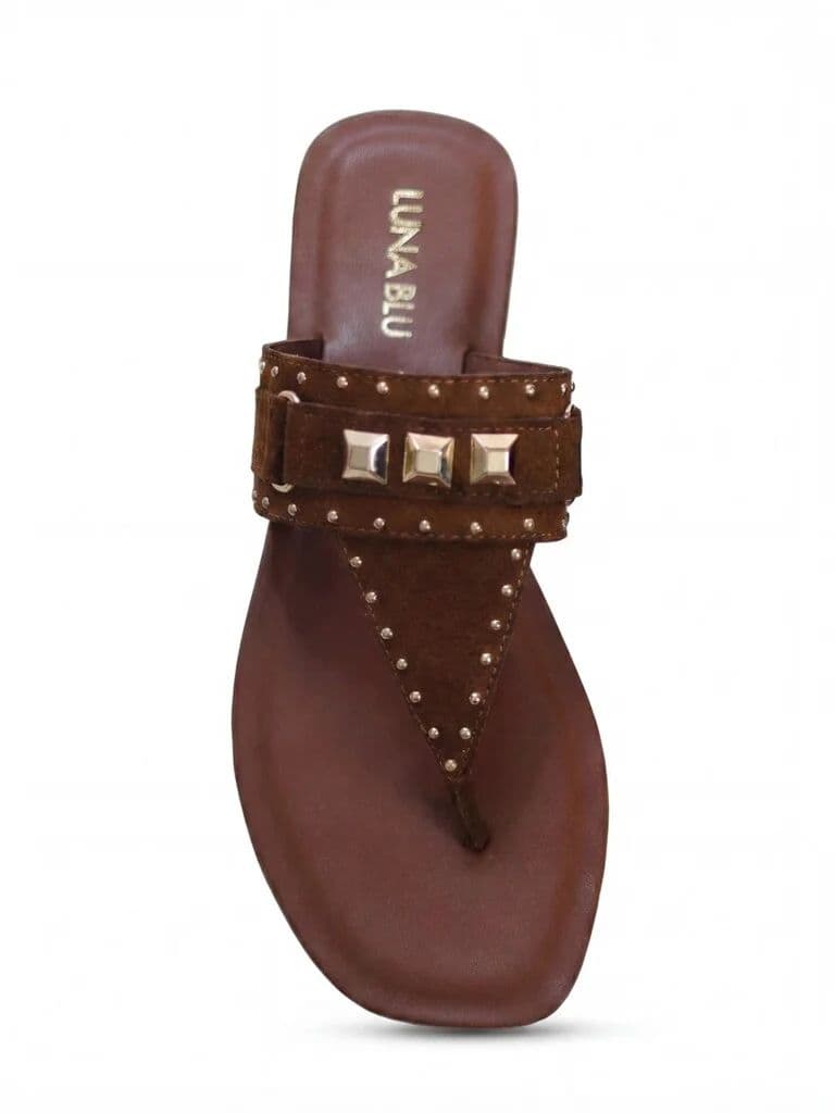LUNA BLU Tan Embellished Thong-Strap Sandals — photo 4