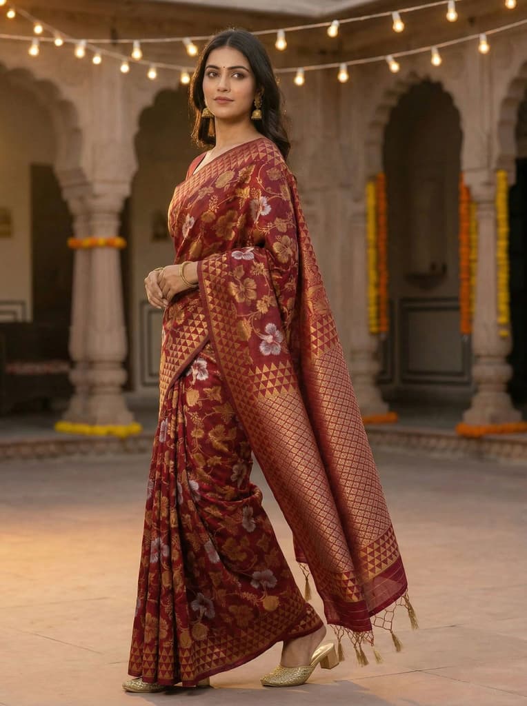 MIMOSA Women's Woven Design Kanjivaram Style Art Silk Saree with Blouse Piece - Maroon ( SA00003152MRFREE ) — photo 3
