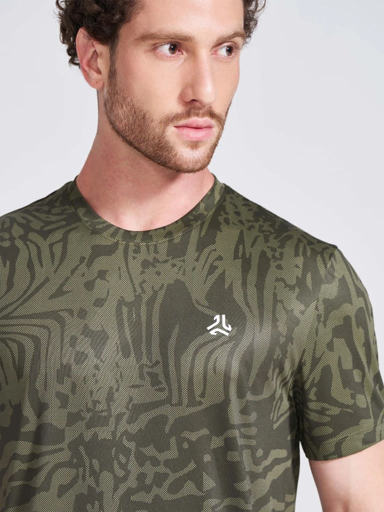 Men's Olive Printed Round Neck T-Shirt — photo 2