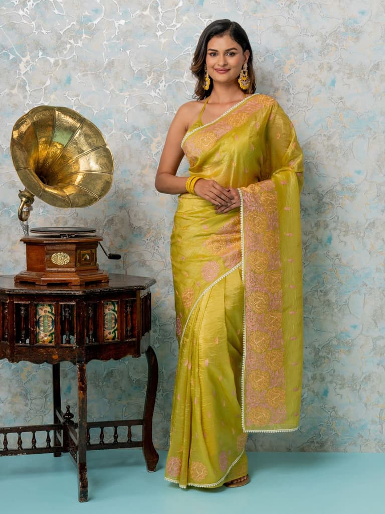 Mimosa Women's Woven Design Banarasi Style Tissue Crush Saree With Blouse Piece : SA00002010GDFREE — photo 5