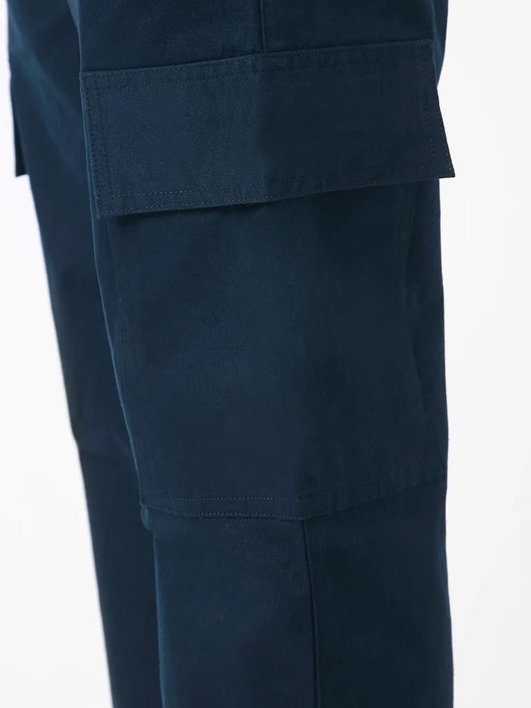 Men's Navy Regular Fit Solid Cargo Chino Pant with 6 Pockets Stretchable — photo 5