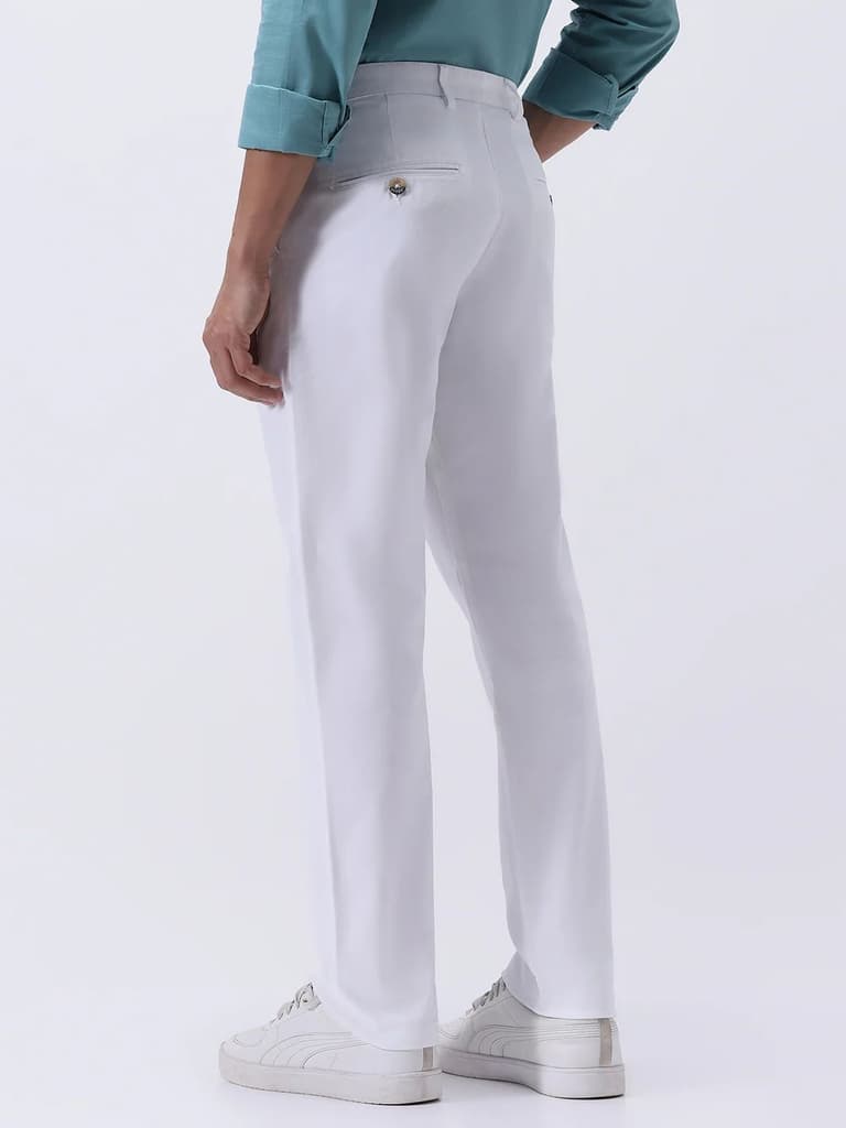 Men's White Cotton Regular Fit Casual Chinos Trousers Stretch — photo 3