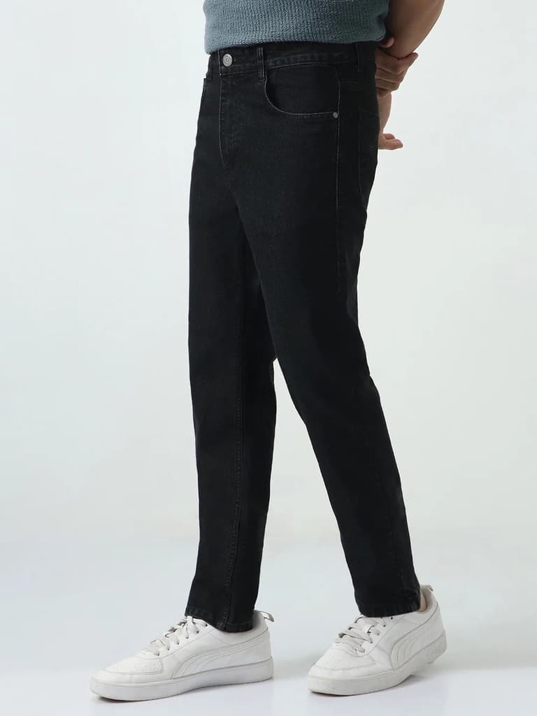 Men's Black Slim Fit Washed Denim Jeans Stretchable — photo 2