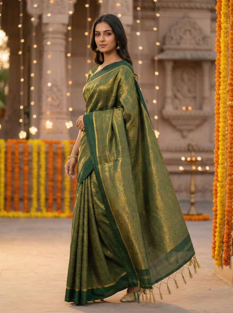 MIMOSA Women's Woven Design Mysore Silk Style Crepe Saree with Blouse Piece - Green ( SA00003134GRNFREE ) — photo 3