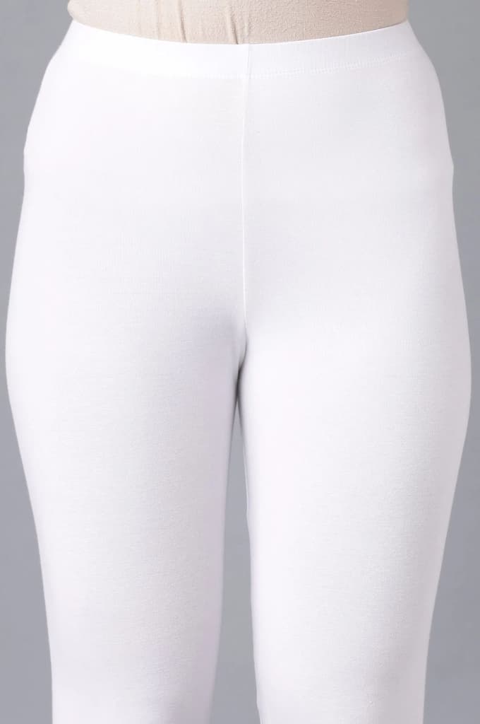 Elleven Women's White Solid Cotton Lycra Skinny Fit Ankle Length High Rise Leggings — photo 6