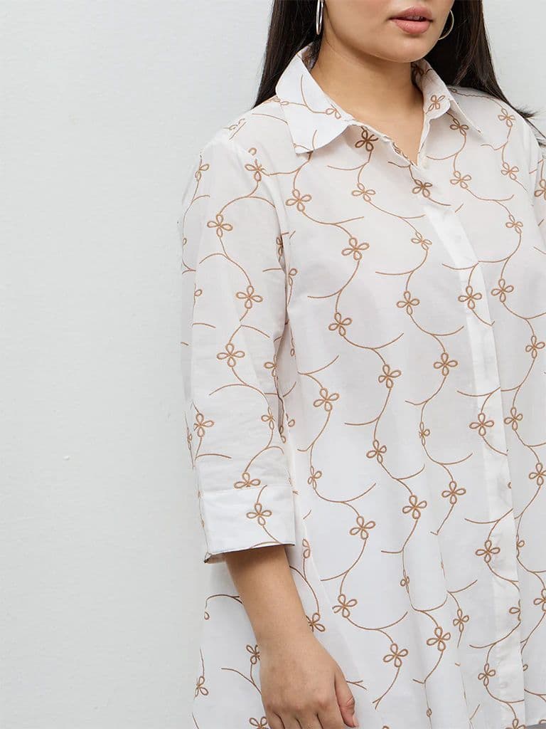 Diza White Floral Embroidered Cotton Tunic — photo 3