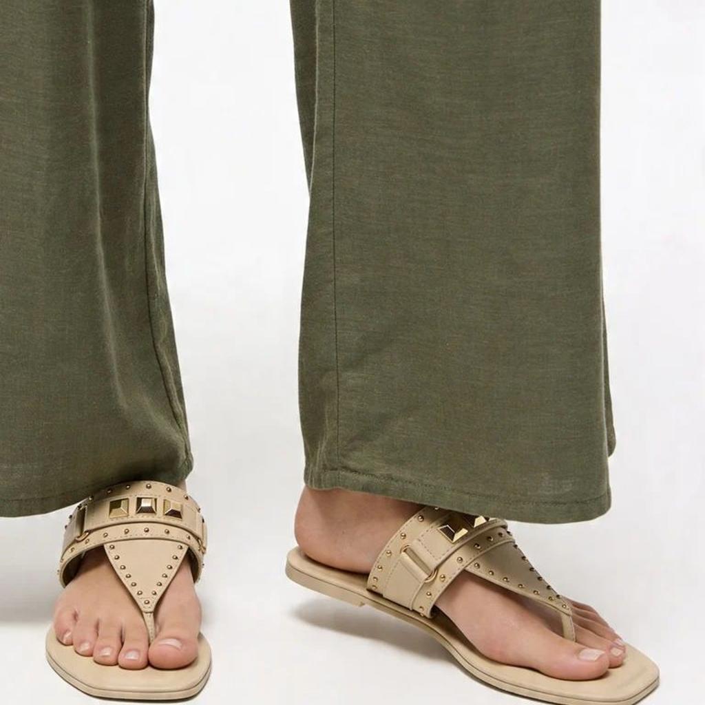 LUNA BLU Ivory Stud Detail Flat Sandals