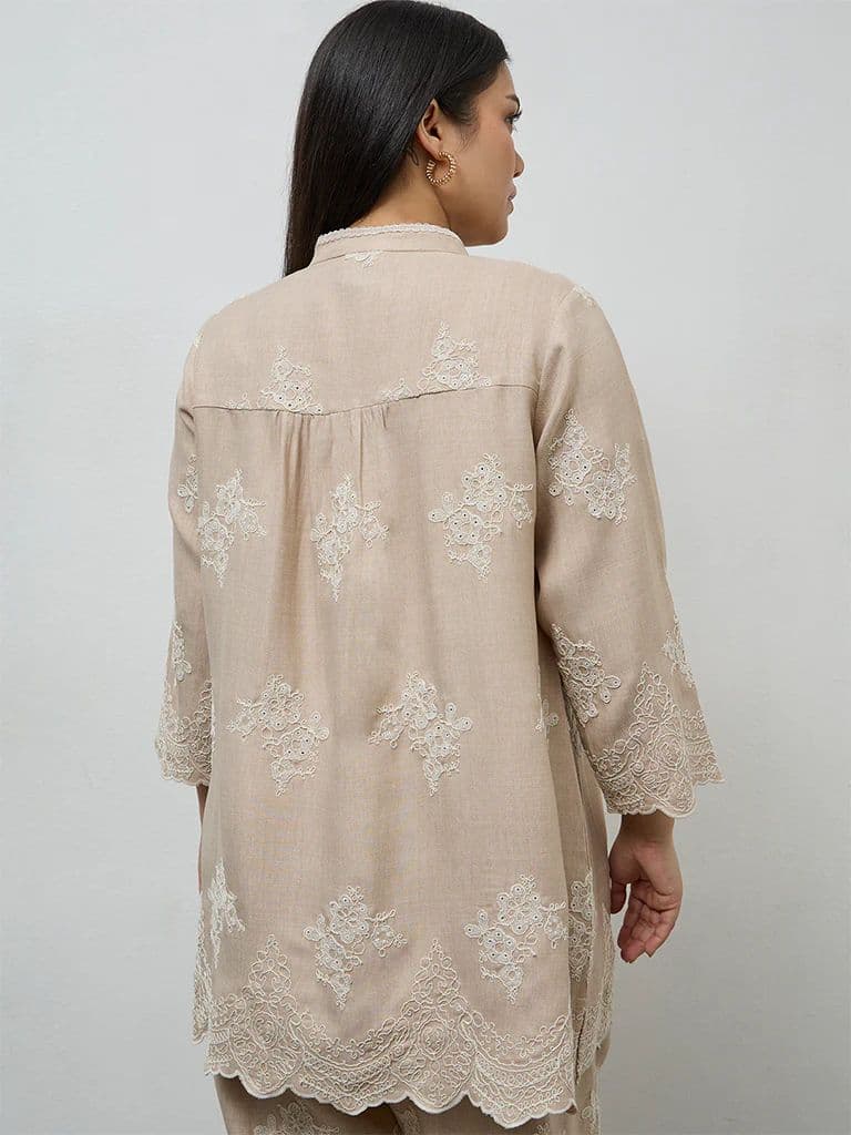 Diza Beige Floral Embroidered Tunic — photo 4