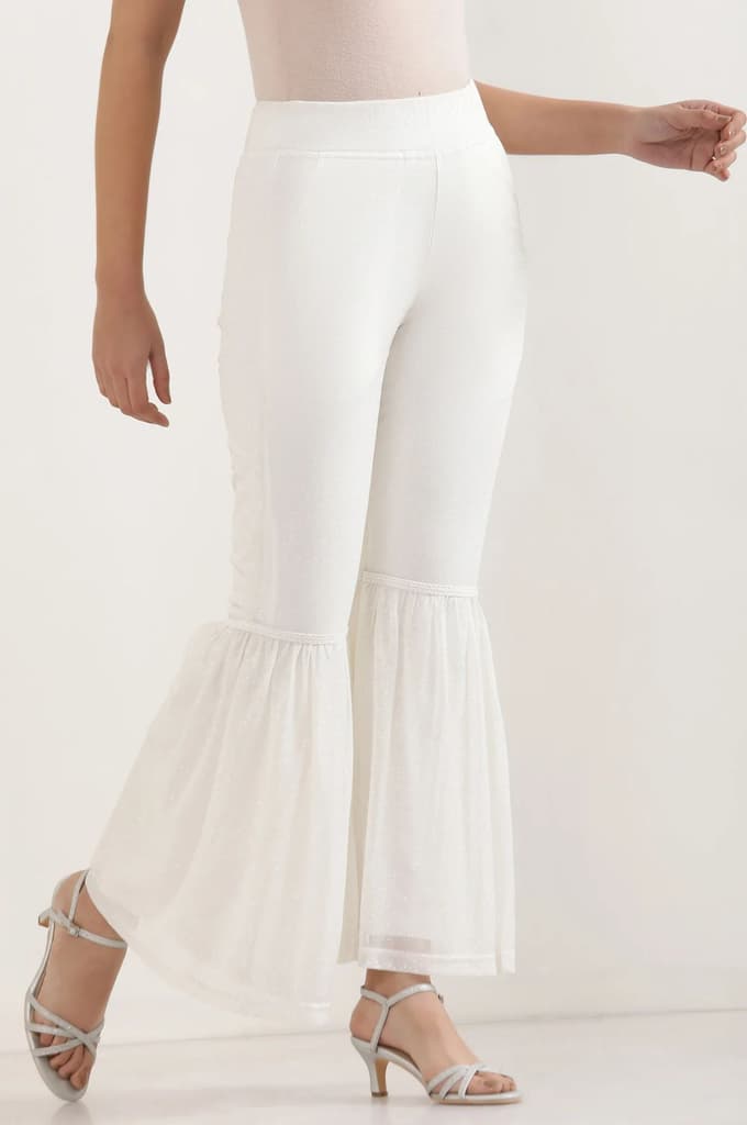 White Glitter Printed Flared Sharara With Elasticated Waist — photo 5