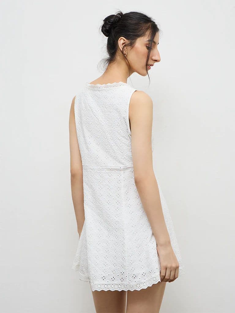Nuon White Schiffli Embroidered Cotton A-Line Dress — photo 4