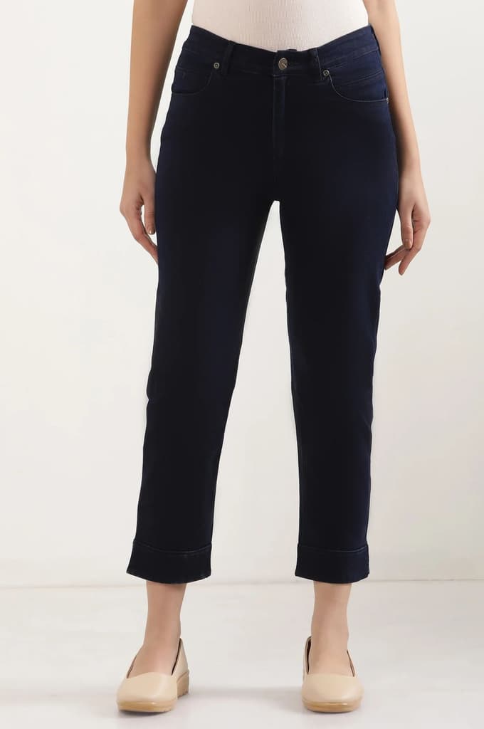 Blue Cropped Denim Straight Pants — photo 2