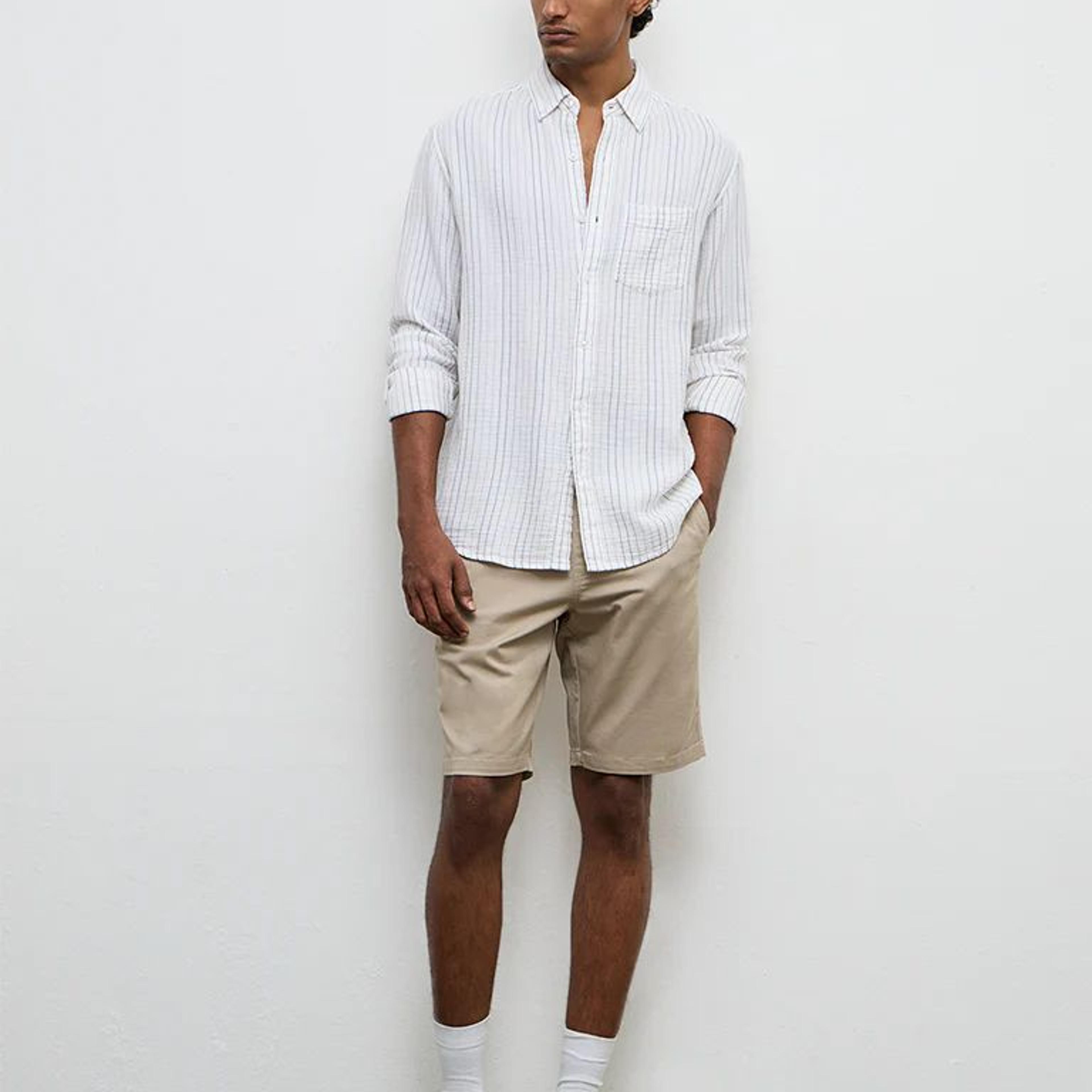 WES Casuals White Striped Relaxed-Fit Cotton Shirt