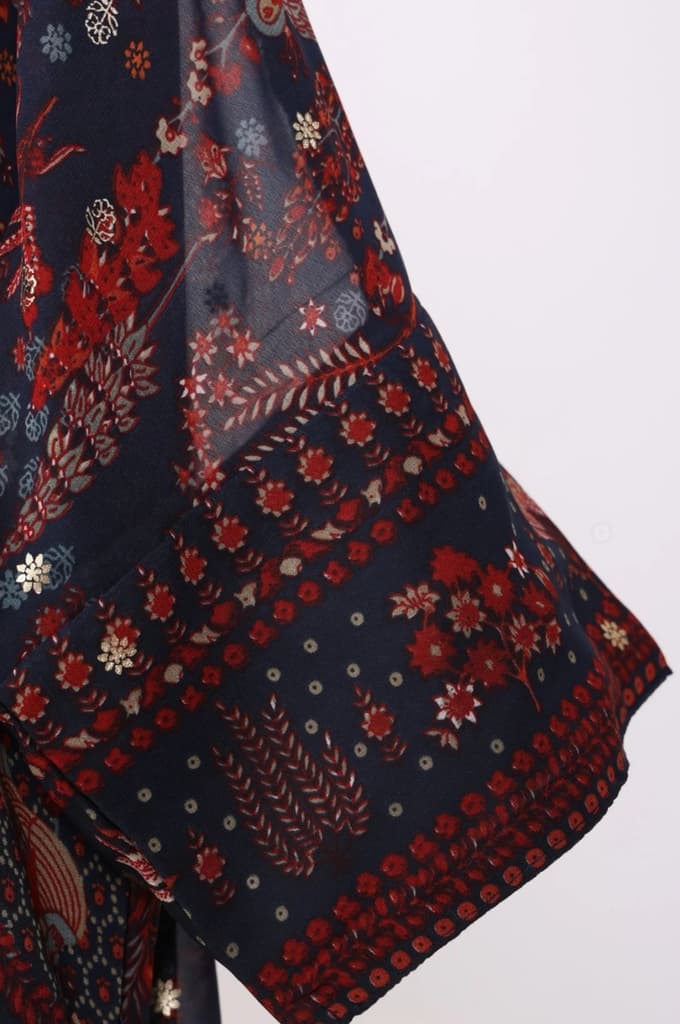 Navy Blue Floral Printed Georgette Straight Kurta with Parallel Pant Set — photo 7