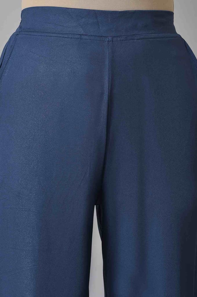 Blue Solid Straight Fit Palazzo With Side Pockets — photo 6