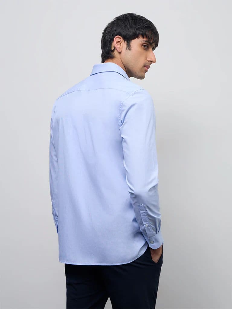 WES Formals Blue Solid Slim-Fit Cotton Shirt — photo 4