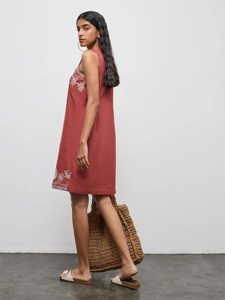 Bombay Paisley Rust Embroidered Cotton-Blend Shift Dress — photo 4