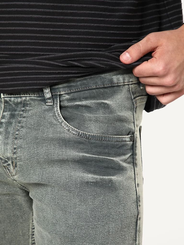 Men's Light Grey Regular Fit Acid Washed Denim Jeans Stretchable — photo 5