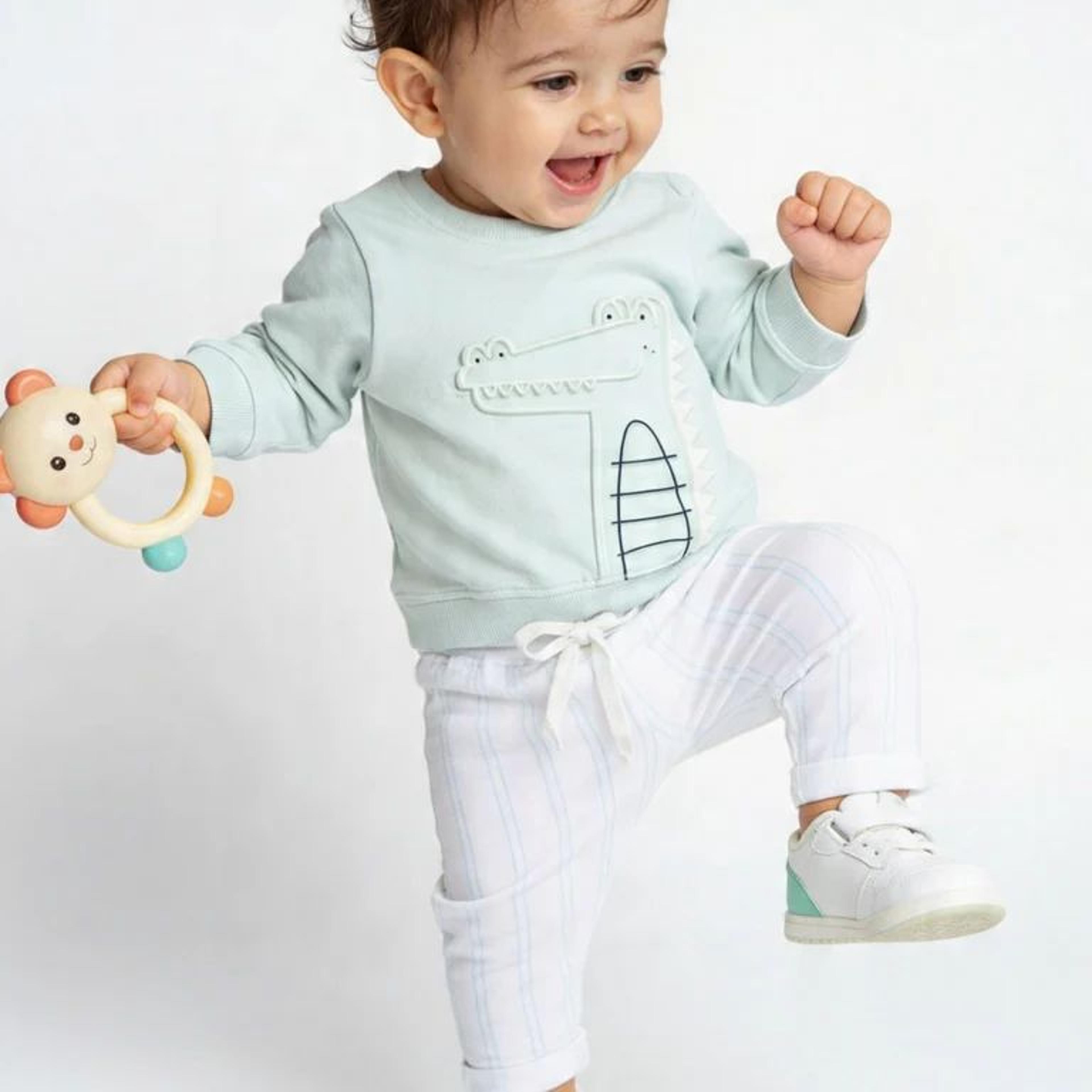 HOP Baby Boys Sage Printed Cotton Sweatshirt and Pants Set