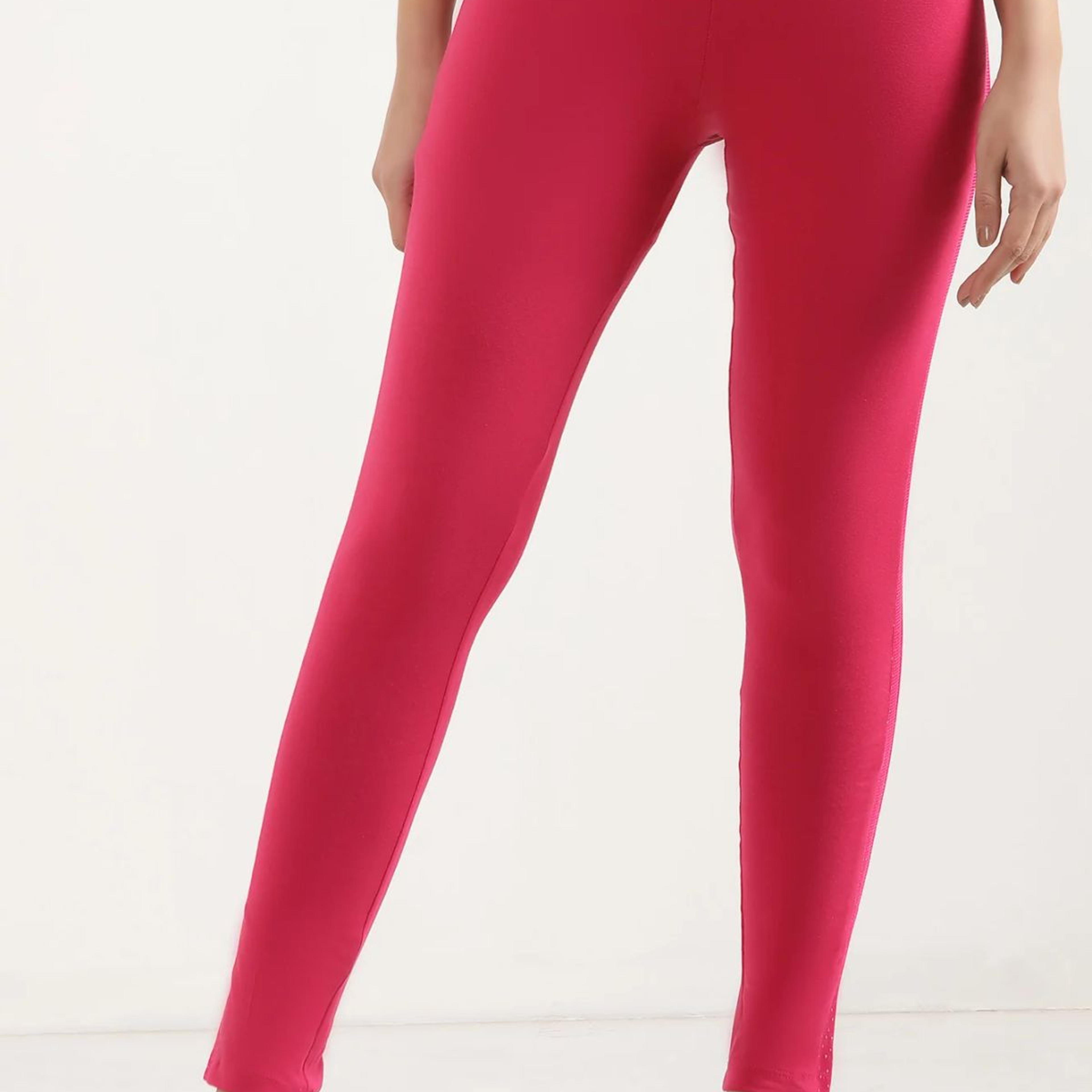 Pink Solid Skinny Cotton Tights With Elasticated Waistband