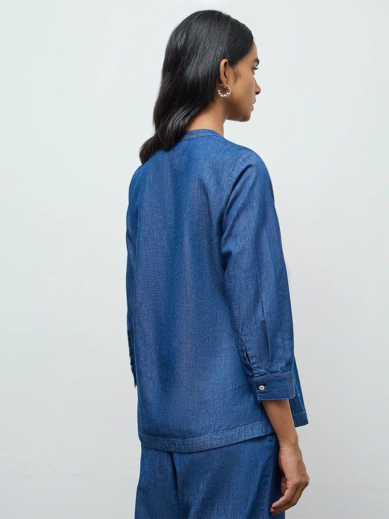 Utsa Blue Floral Embroidered Denim Tunic — photo 4